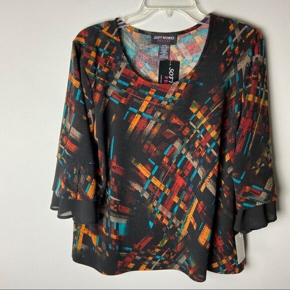 Nwt black multicolour 3/4 sleeve top shirt casual  blouse XL - Picture 5 of 9